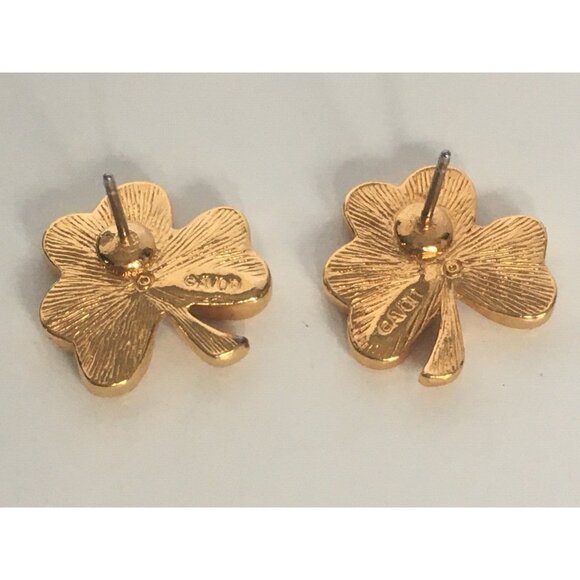 Avon St Patricks Day Earrings Set Shamrocks Green Gold Tone Good Luck Jewelry - Picture 5 of 6